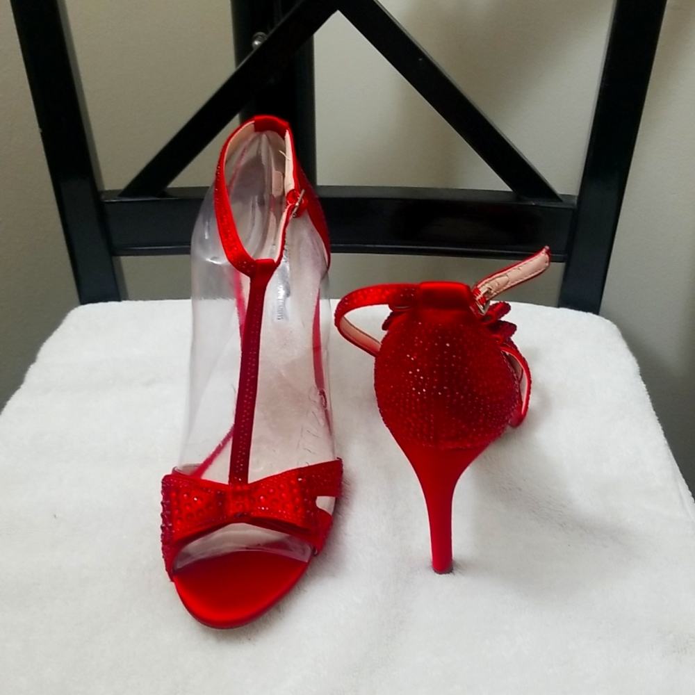 INC Red Fire Satin Sandles
